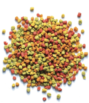 A pile of colorful bird food pellets.